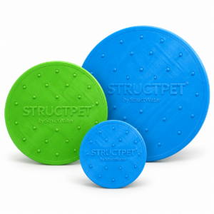 Trois disques STRUCTPET® by StructWater en différentes tailles, bleu et vert