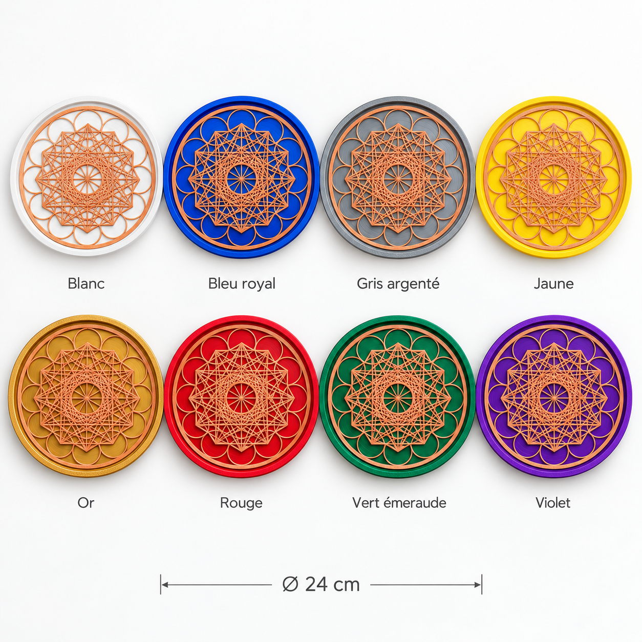 StructFood 24 cm présenté en 8 coloris : blanc, bleu royal, gris argenté, jaune, or, rouge, vert émeraude et violet.
